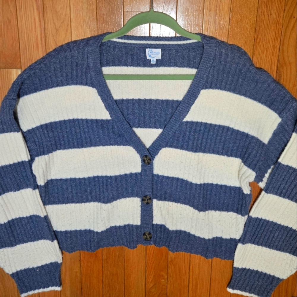 Francesca Collections cardigan sweater blue/cream size XL